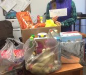 woman with donated food